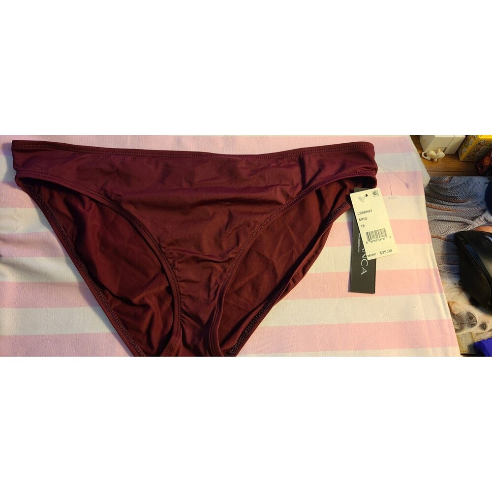 La Blanca Maroon Hipster sz 16 Bikini Swim rouged Bottom nwt